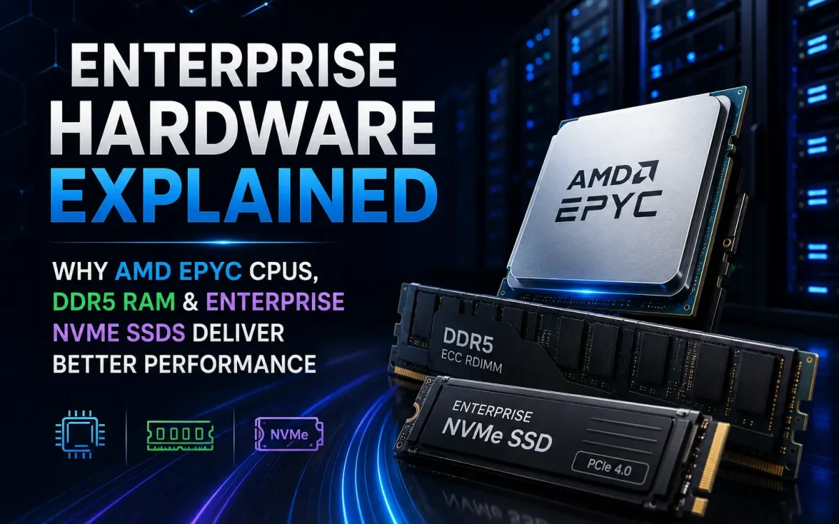 Enterprise Hardware Explained: Why AMD EPYC CPUs, DDR5 RAM & Enterprise NVMe SSDs Deliver Better Performance
