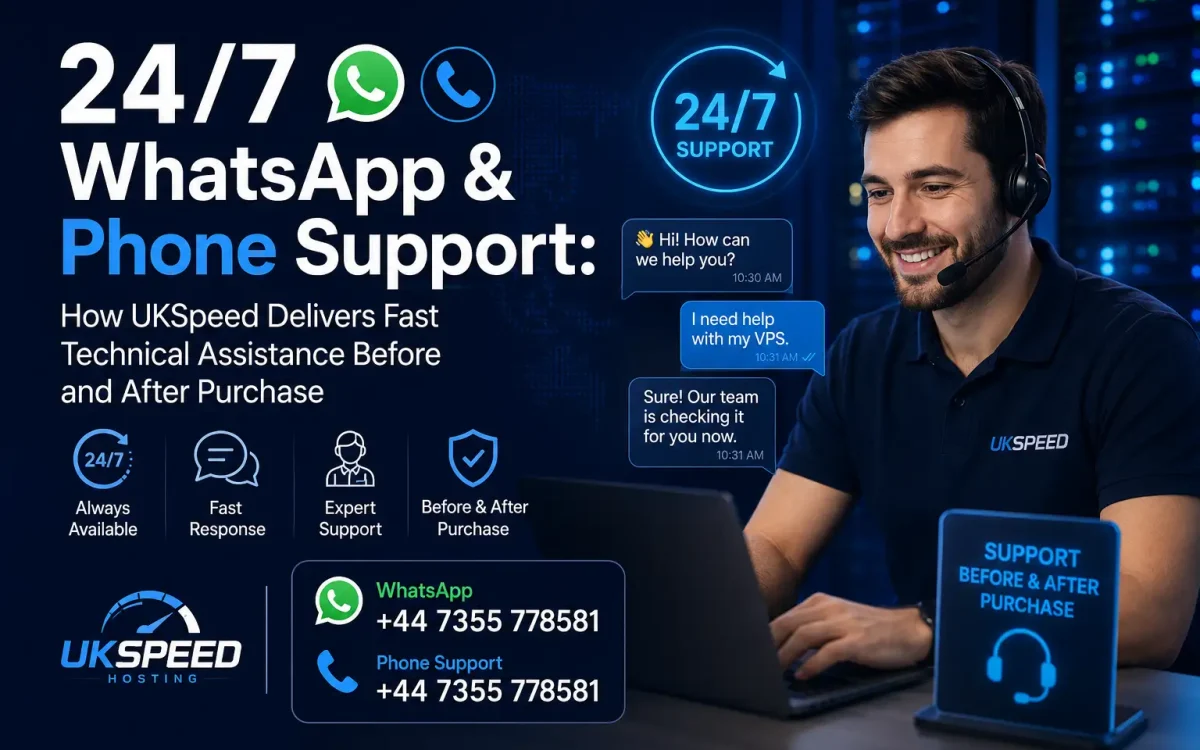 UK Speed WhatsApp support and 24/7 phone assistance for UK hosting