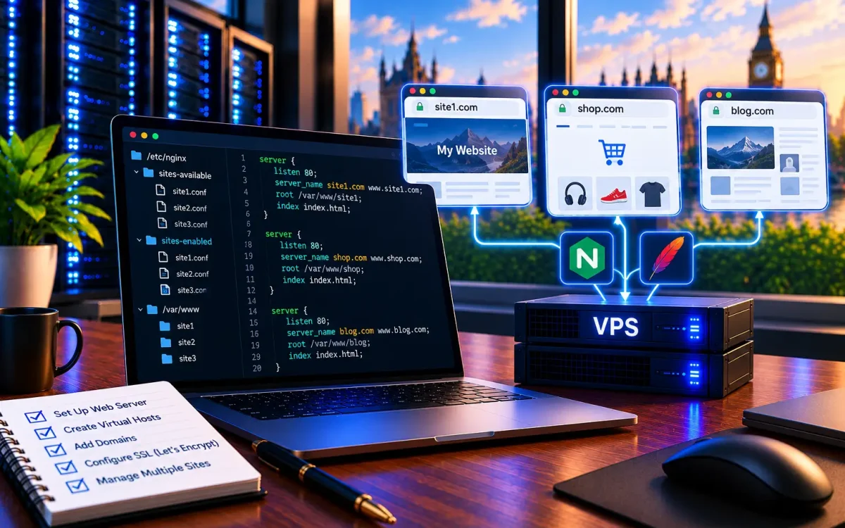 كيف تستضيف عدة مواقع على VPS واحد (Virtual Hosts) 2026