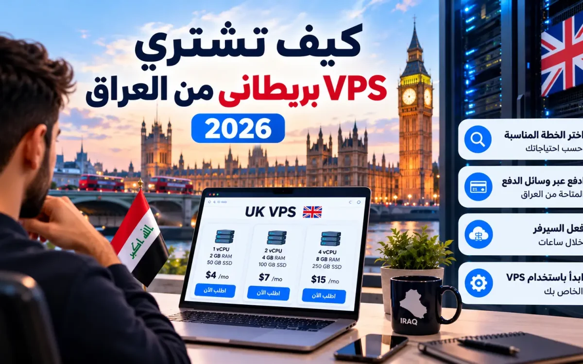 كيف تشتري VPS بريطاني من العراق 2026: طرق الدفع والدليل الكامل